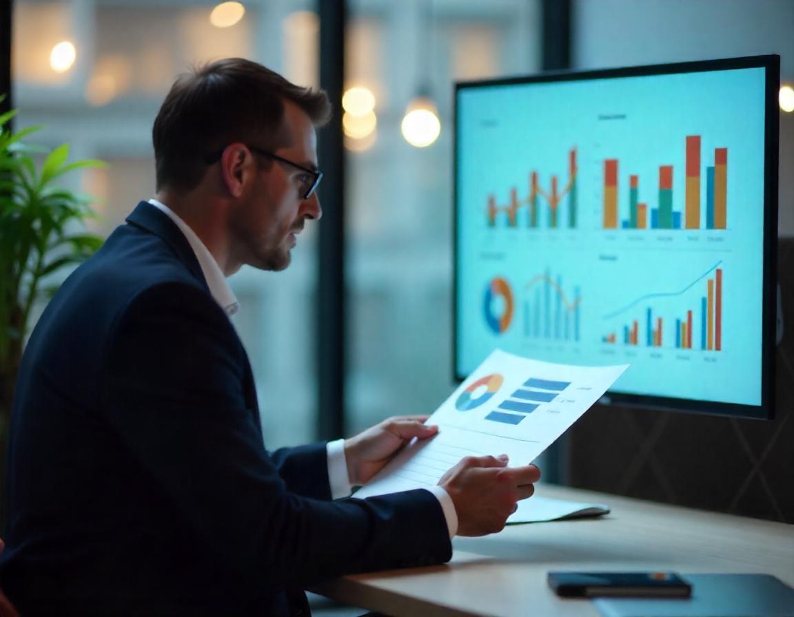 Consultor revisando gráficos financeiros